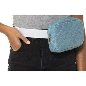 JENNI Womens Blue Quilted Denim Adjustable White Nylon Strap Fanny Pack NEW